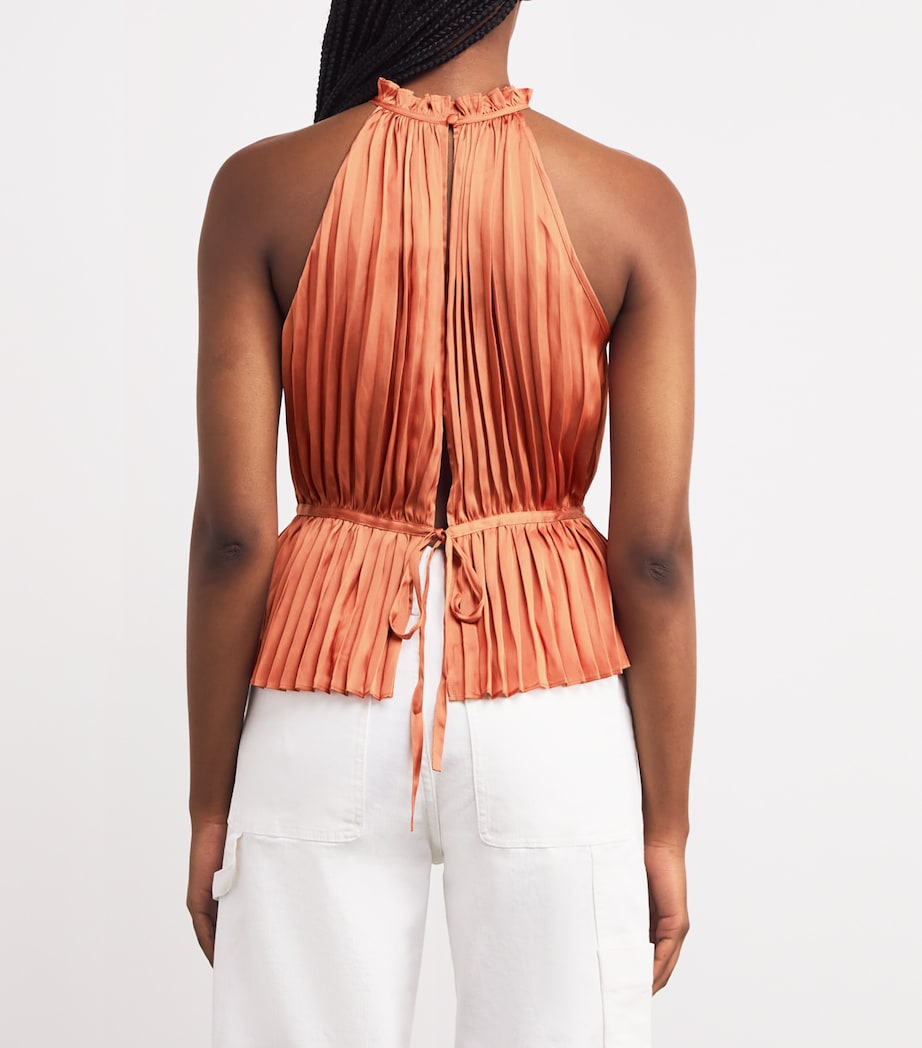 Maje Brown Pleated Halterneck Top