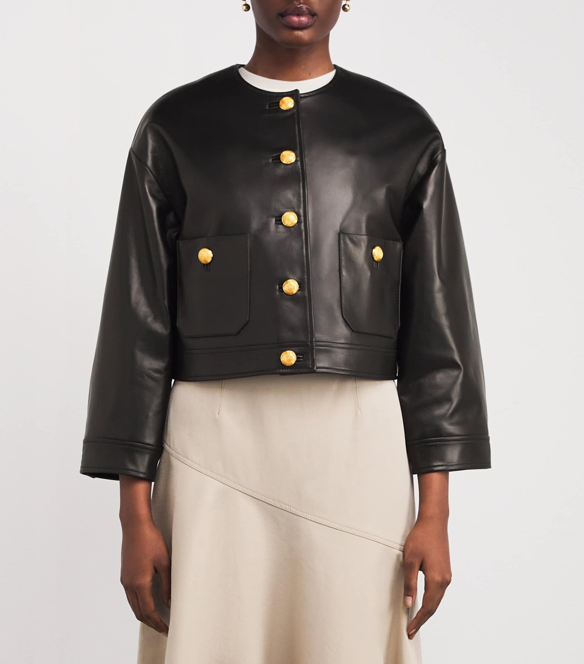 Black Cropped Nessy Leather Jacket