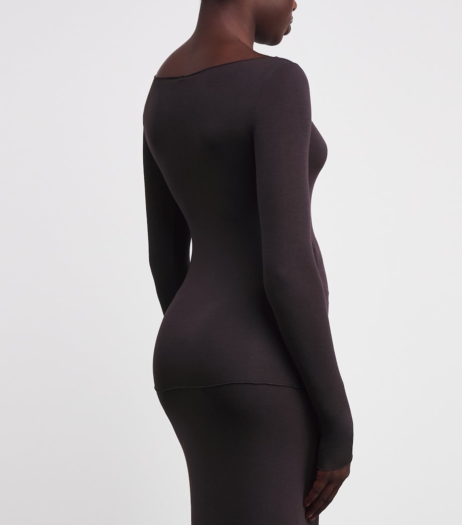 Burgundy Sheer Modal Boat-Neck T-Shirt