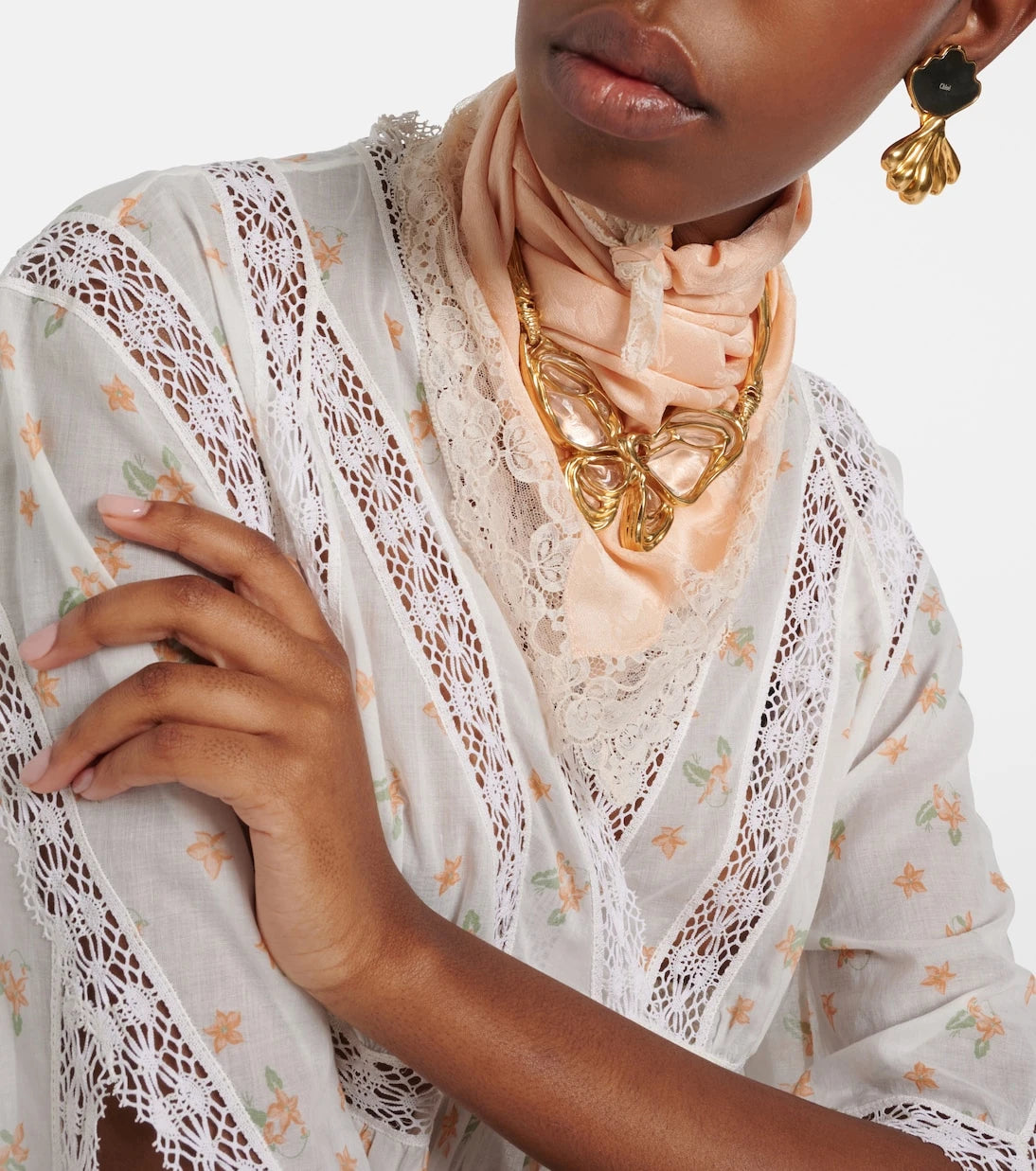 Chloé - Embellished lace-trimmed silk jacquard scarf