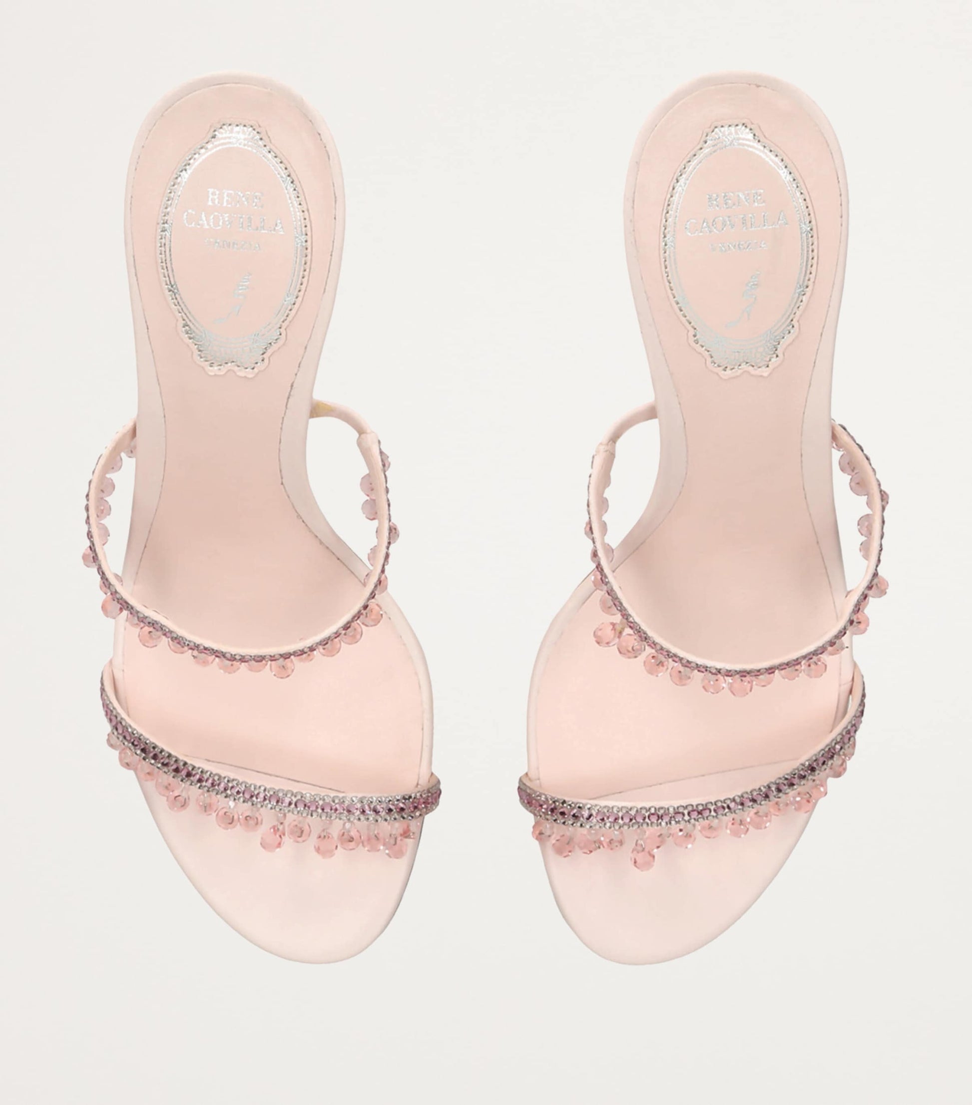 René Caovilla Pink Embellished Chandelier Mules 80