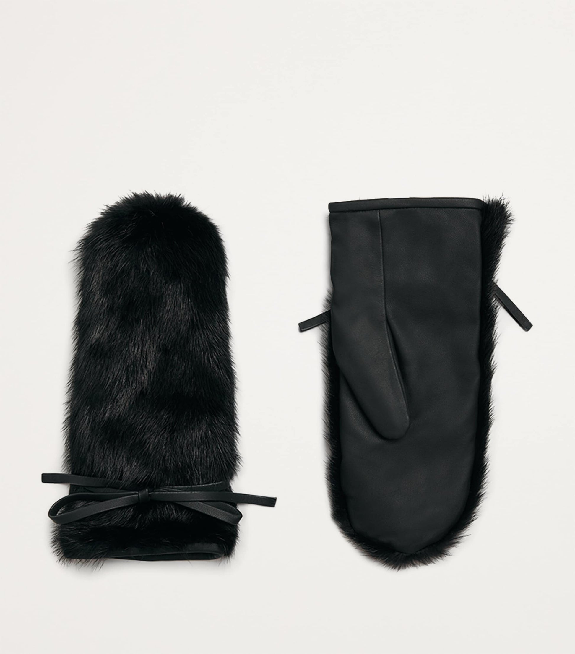 Yves Salomon Black Mink Fur-Leather Mittens