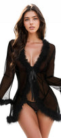 Marabou Trim Mesh Robe