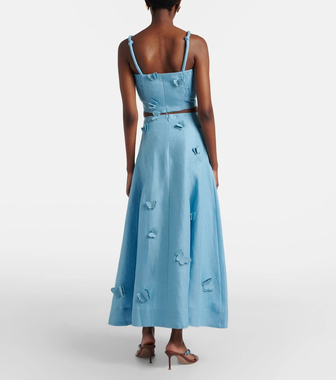 Farm Rio - Patch-appliqué linen midi skirt