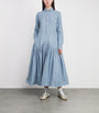 Blue Cotton-Linen Midi Shirt Dress