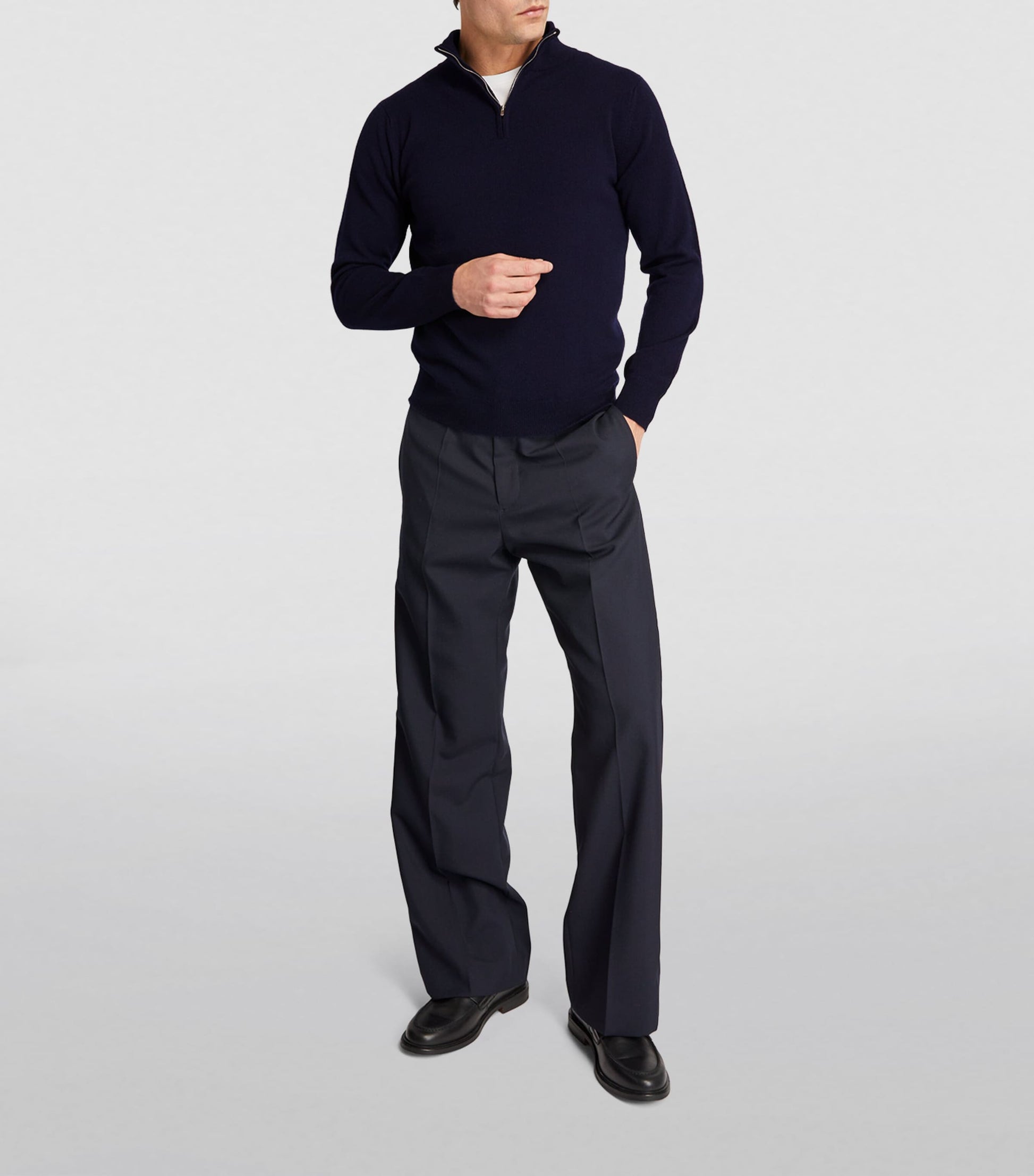Navy Cashmere Zip-Up Sweater