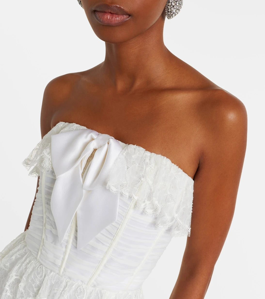 Alessandra Rich - Lace and silk georgette bustier dress