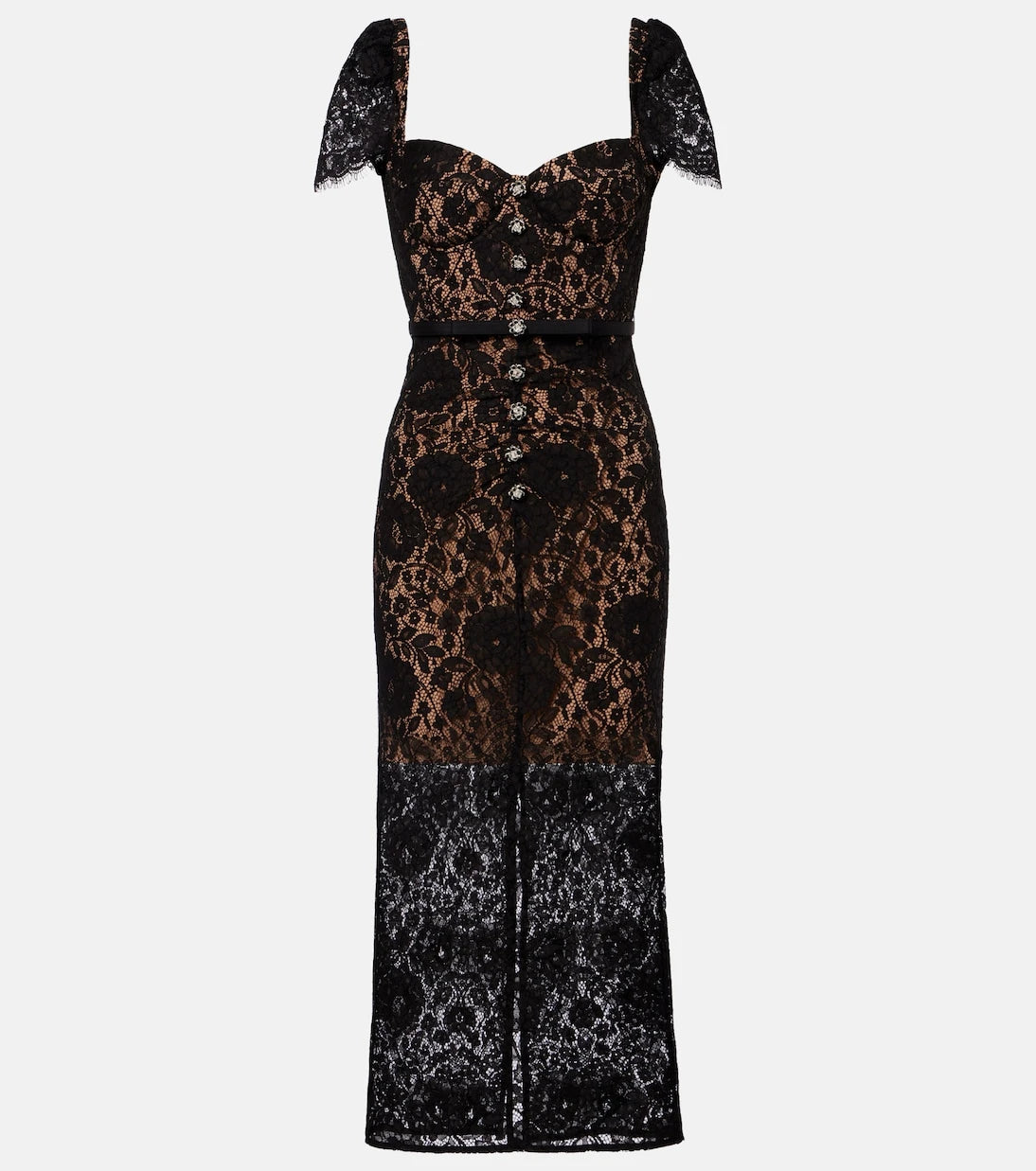Self-Portrait - Embellished cotton-blend lace midi dress