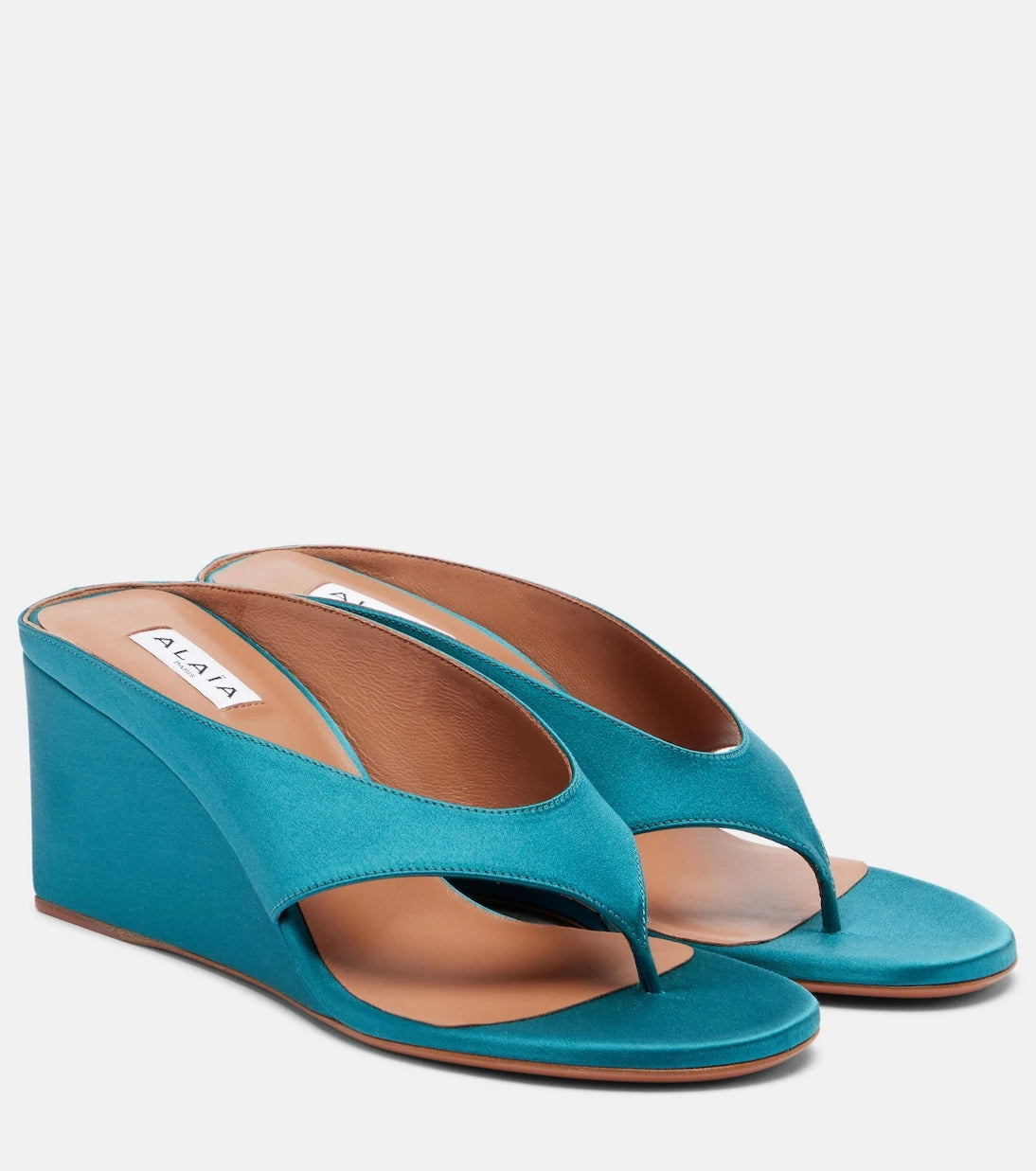 Alaïa - Cube satin wedge thong sandals