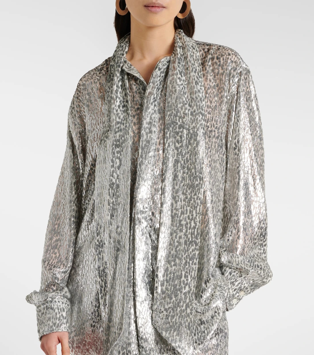 Stella McCartney - Leopard-print scarf-detail lamé shirt