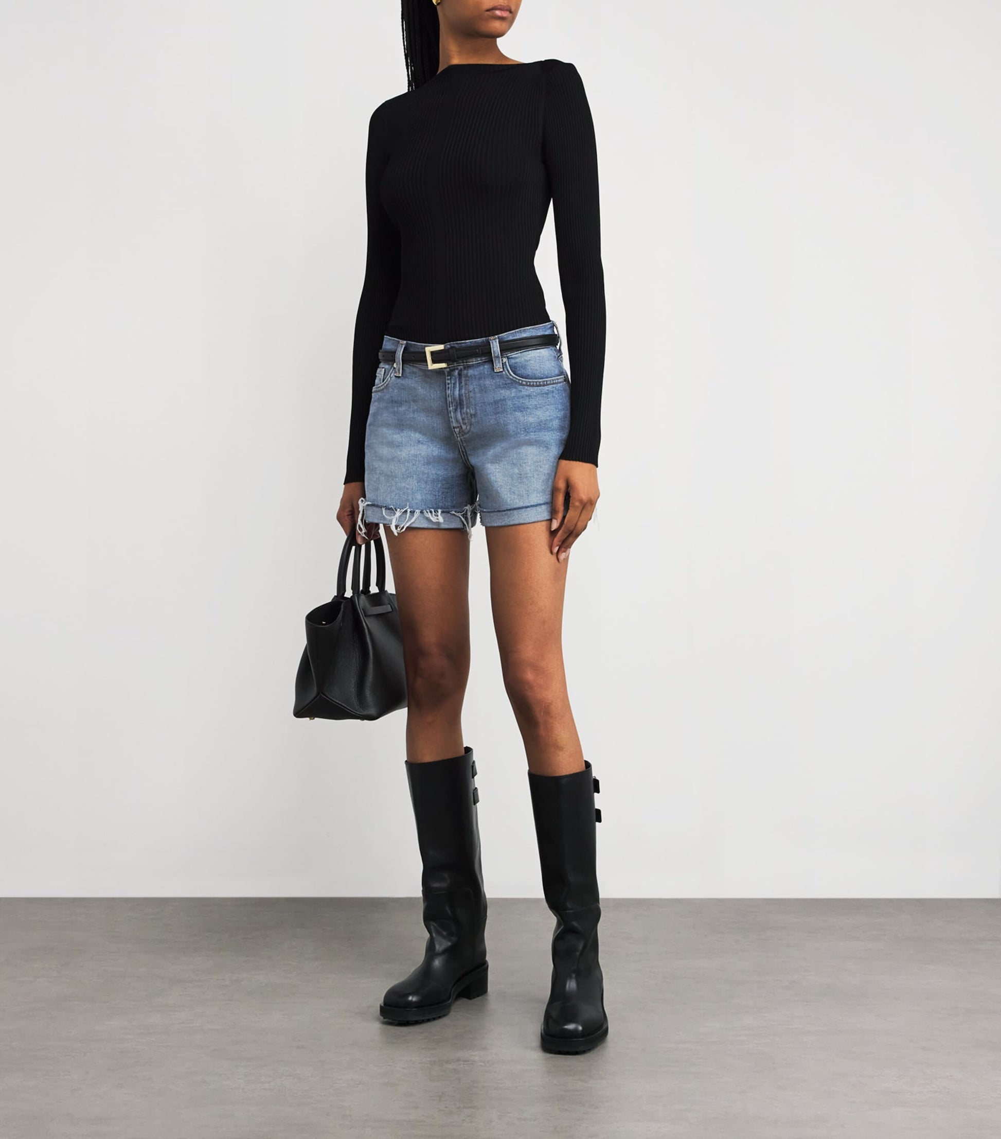 Blue Mid Roll Denim Shorts