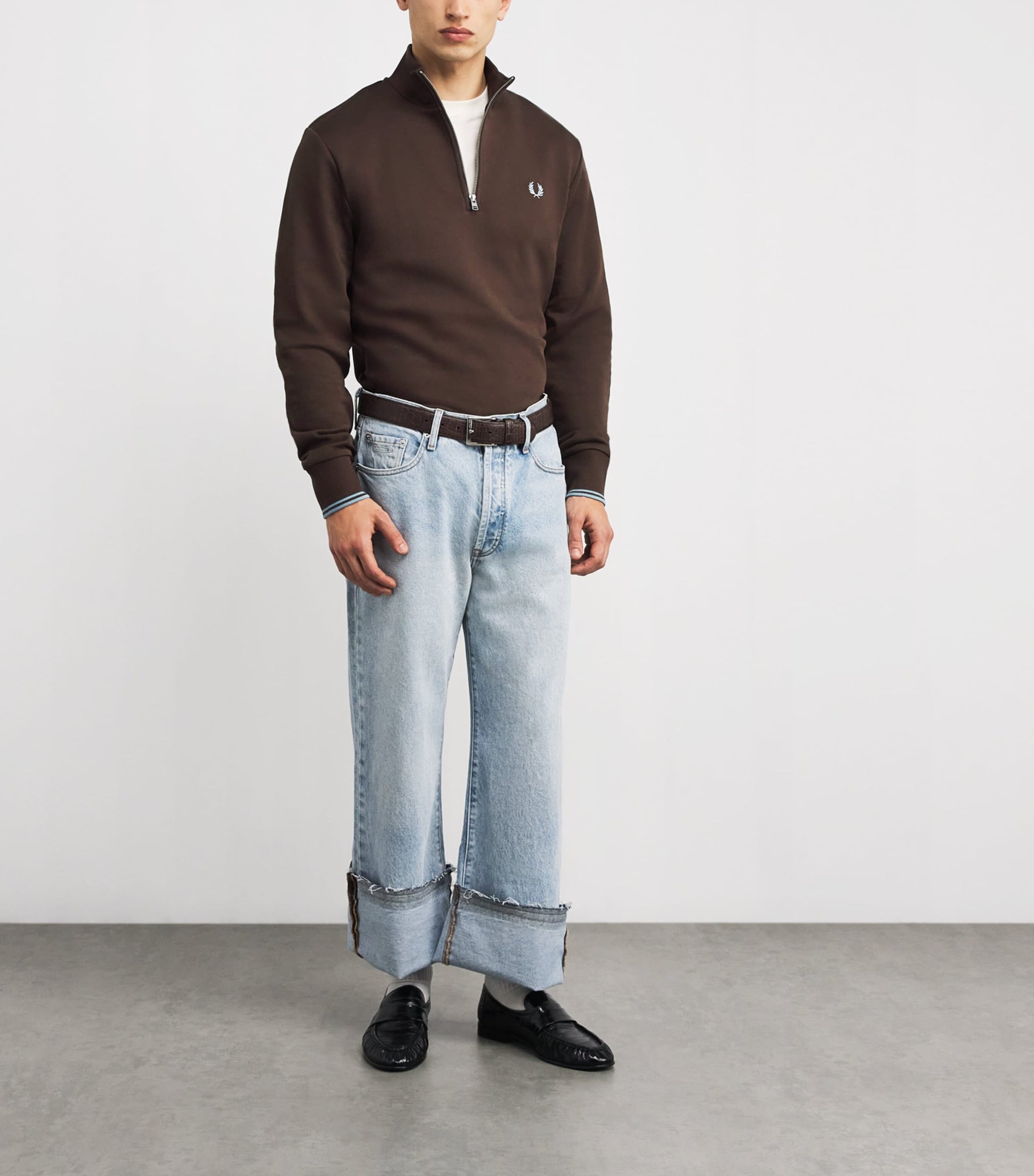 Fred Perry Brown Cotton Quarter-Zip Sweatshirt