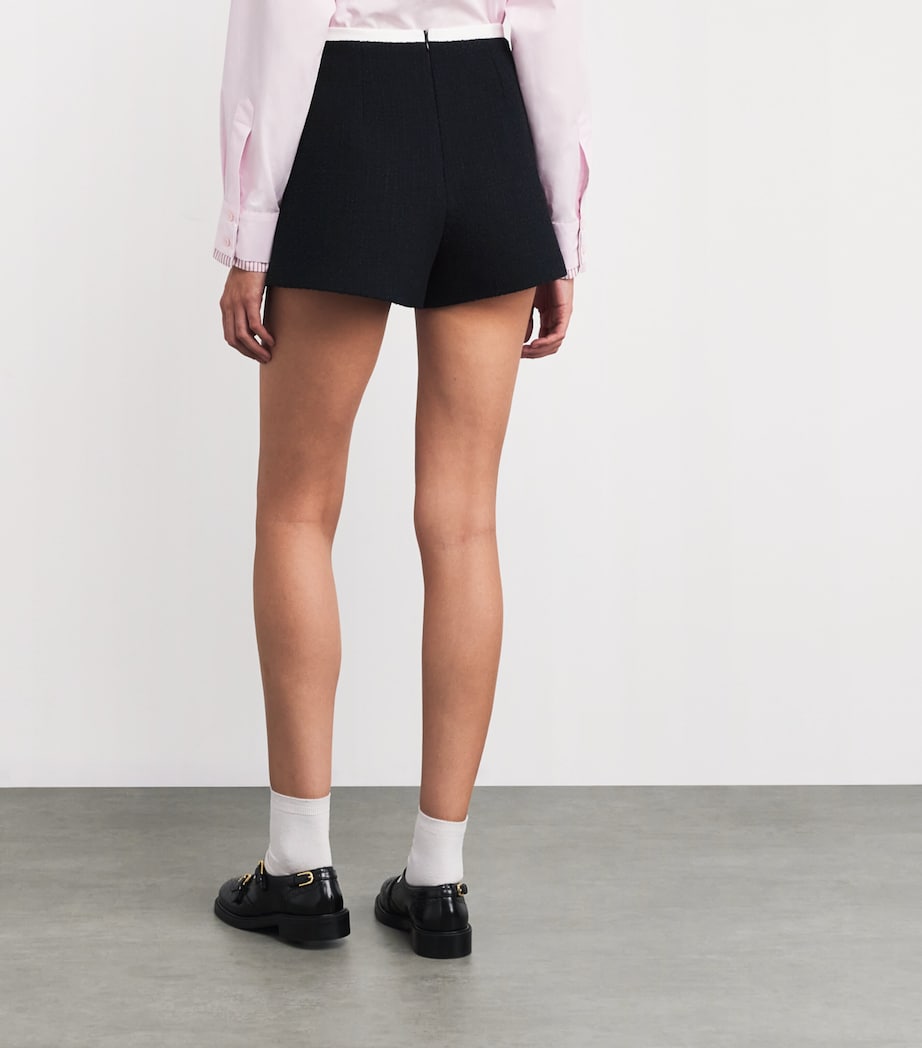 Maje Blue Tweed Contrast-Trim Shorts