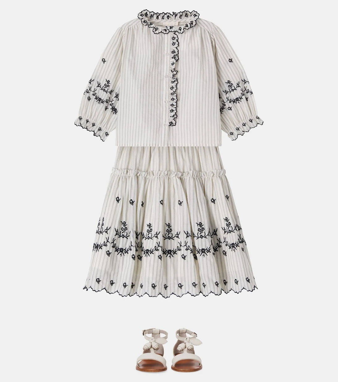 C'era Una Volta - Embroidered striped cotton skirt