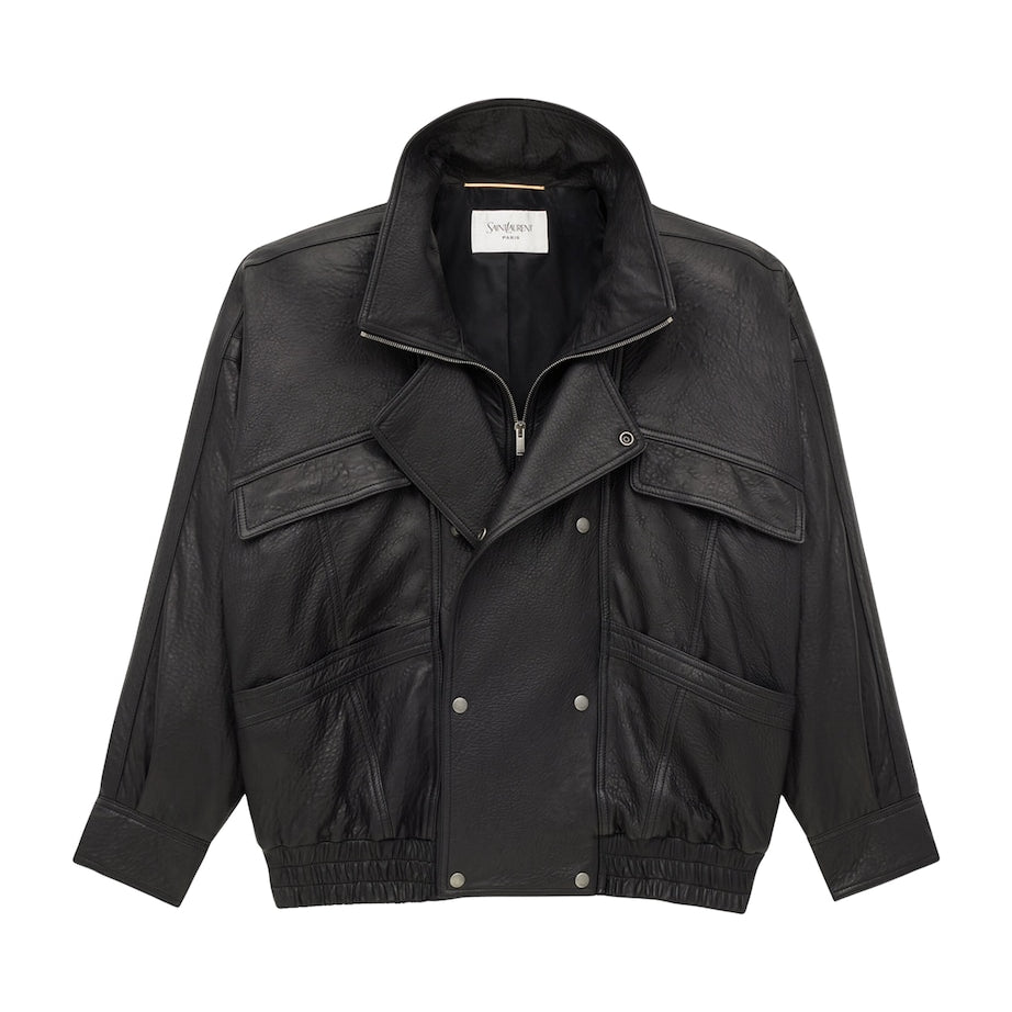 Saint Laurent Black Leather Bomber Jacket