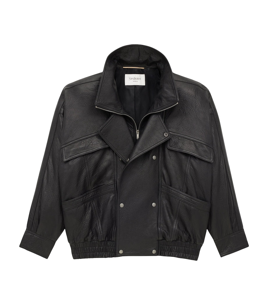 Saint Laurent Black Leather Bomber Jacket