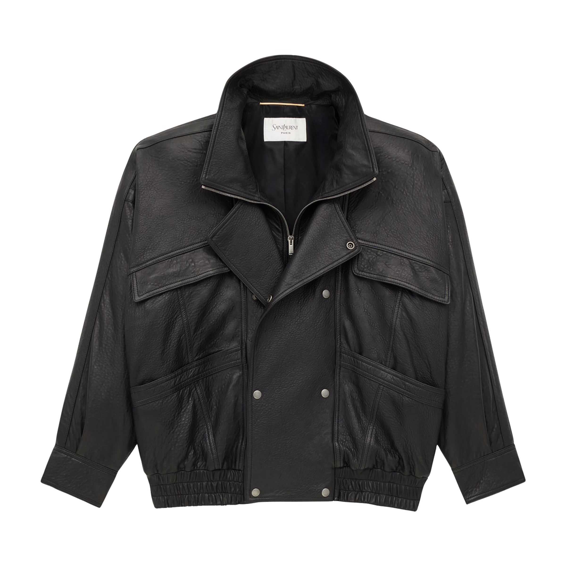 Saint Laurent Black Leather Bomber Jacket