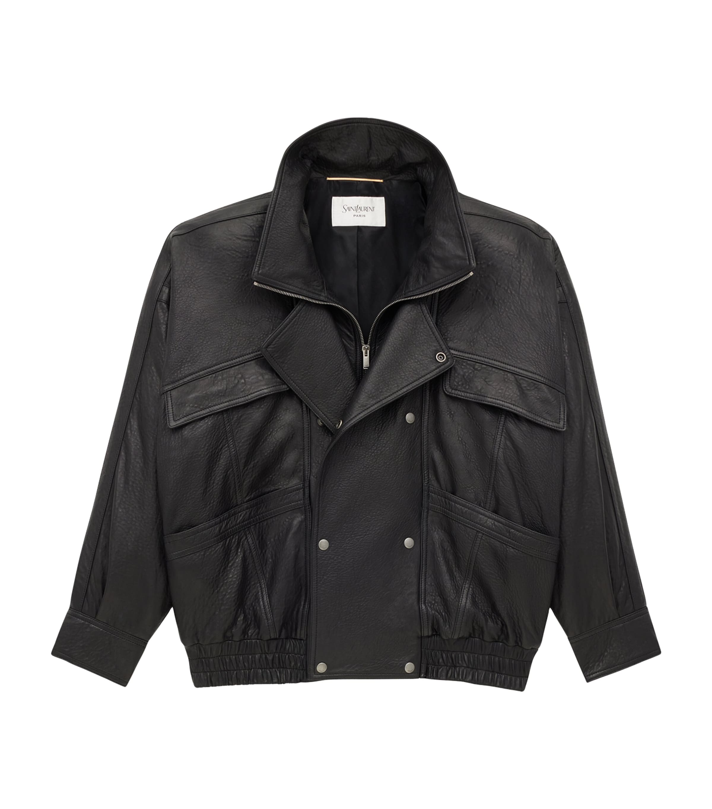 Saint Laurent Black Leather Bomber Jacket