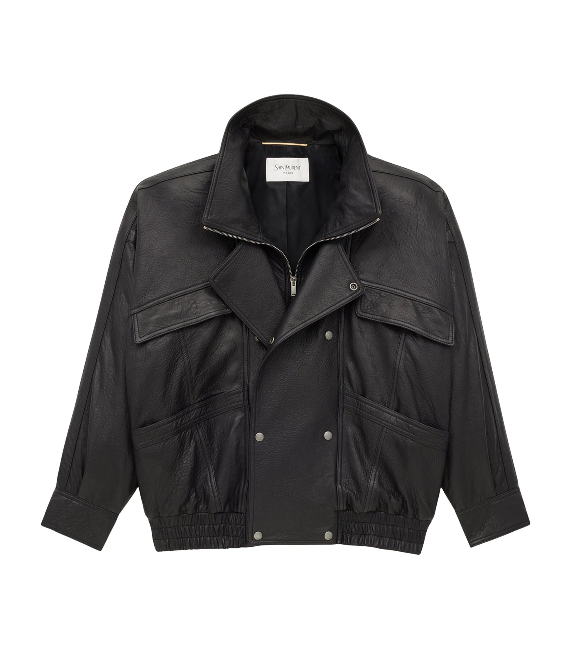 Saint Laurent Black Leather Bomber Jacket