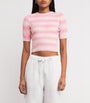 VALENTI Pink Cotton-Blend Stripe Crop Top