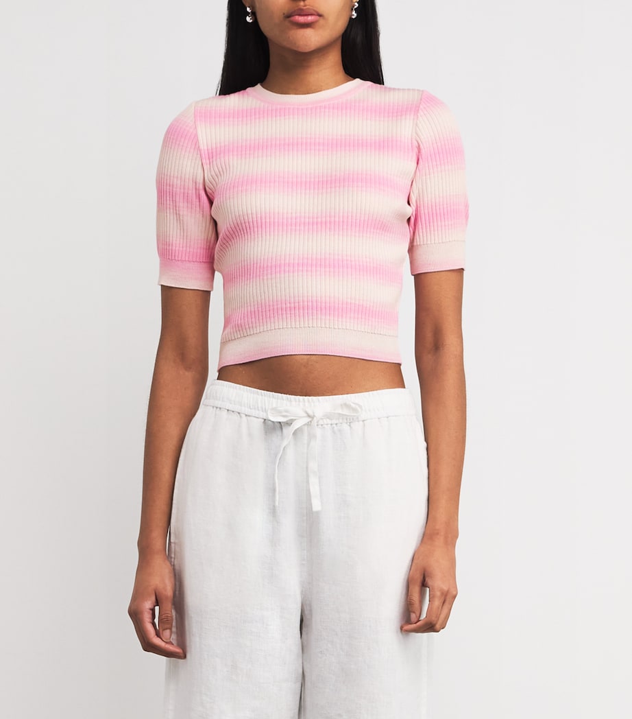 VALENTI Pink Cotton-Blend Stripe Crop Top