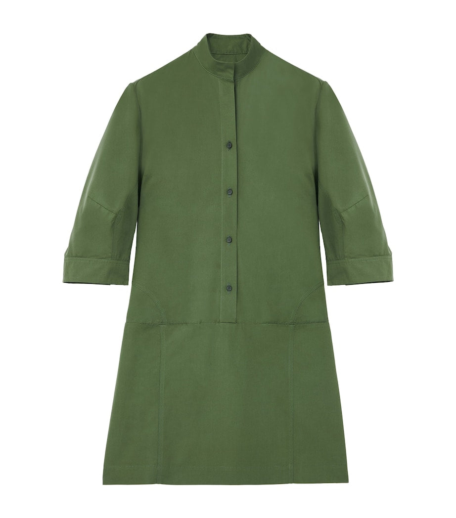 Green Cotton Poplin Mini Shirt Dress