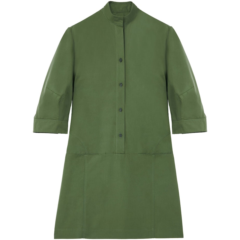 Green Cotton Poplin Mini Shirt Dress