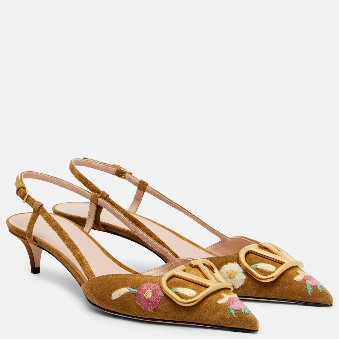 Valentino Garavani - VLogo 40 embroidered suede slingback pumps