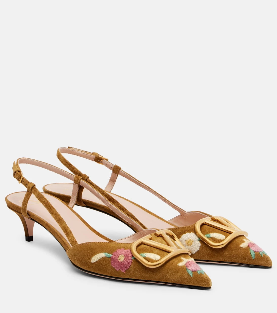Valentino Garavani - VLogo 40 embroidered suede slingback pumps