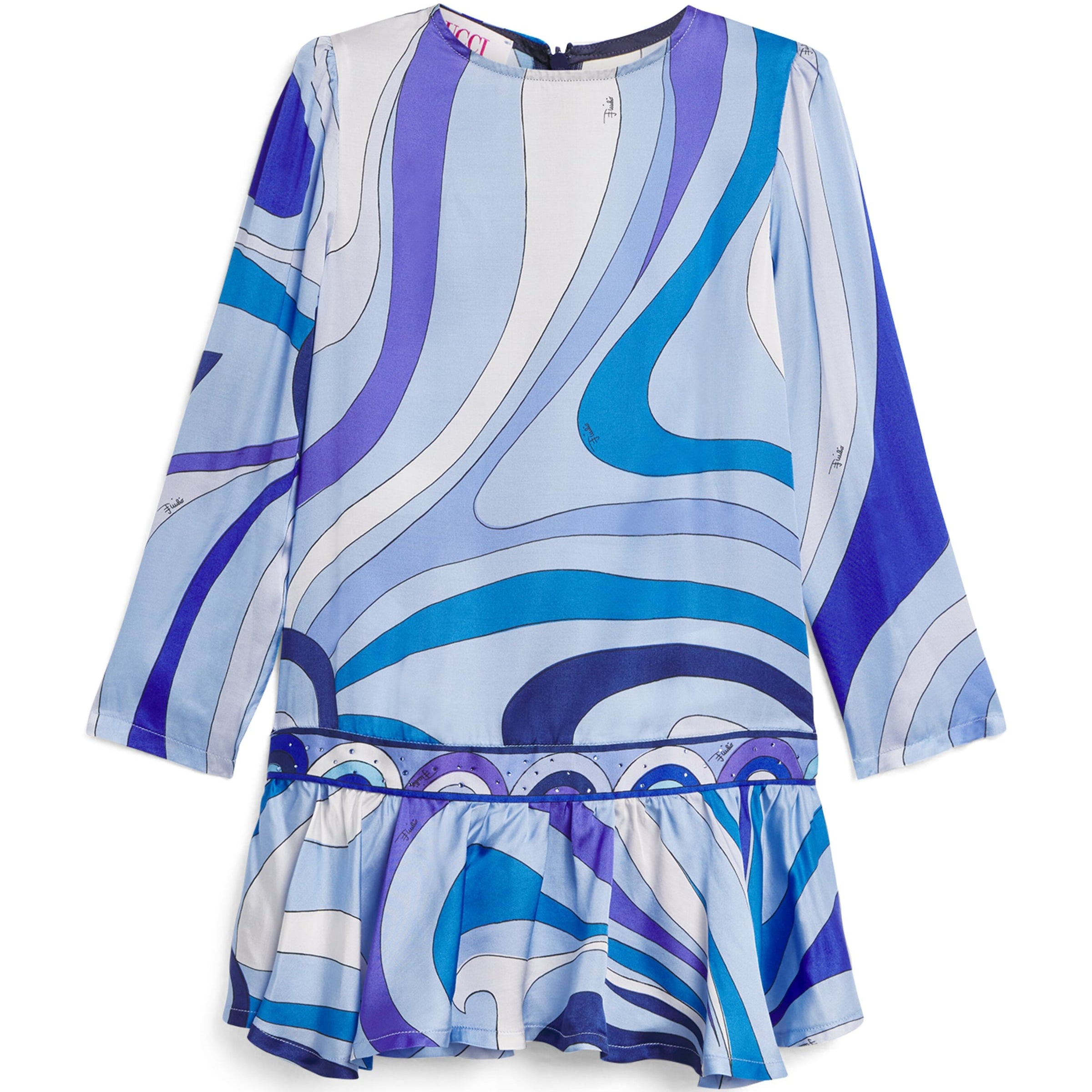 PUCCI Junior Blue Satin Printed Dress (4-14 Years)