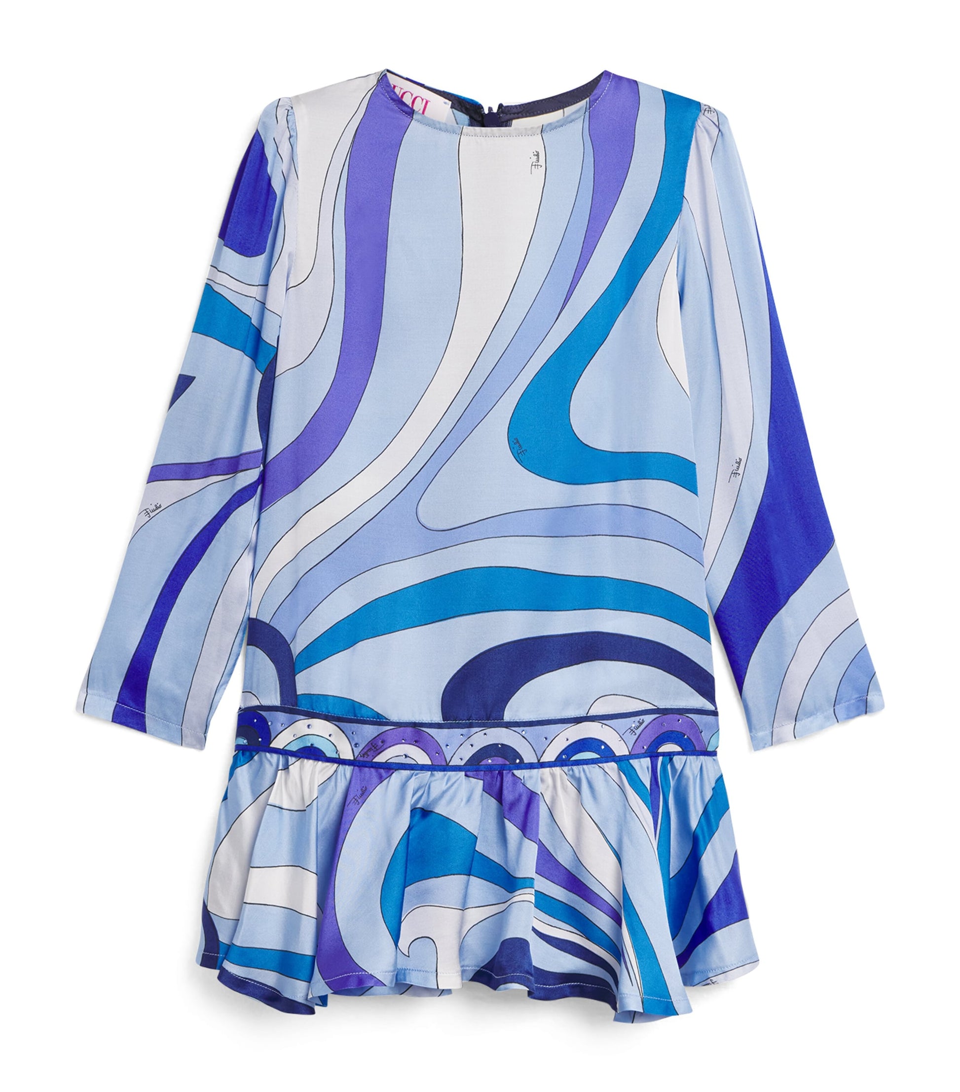PUCCI Junior Blue Satin Printed Dress (4-14 Years)
