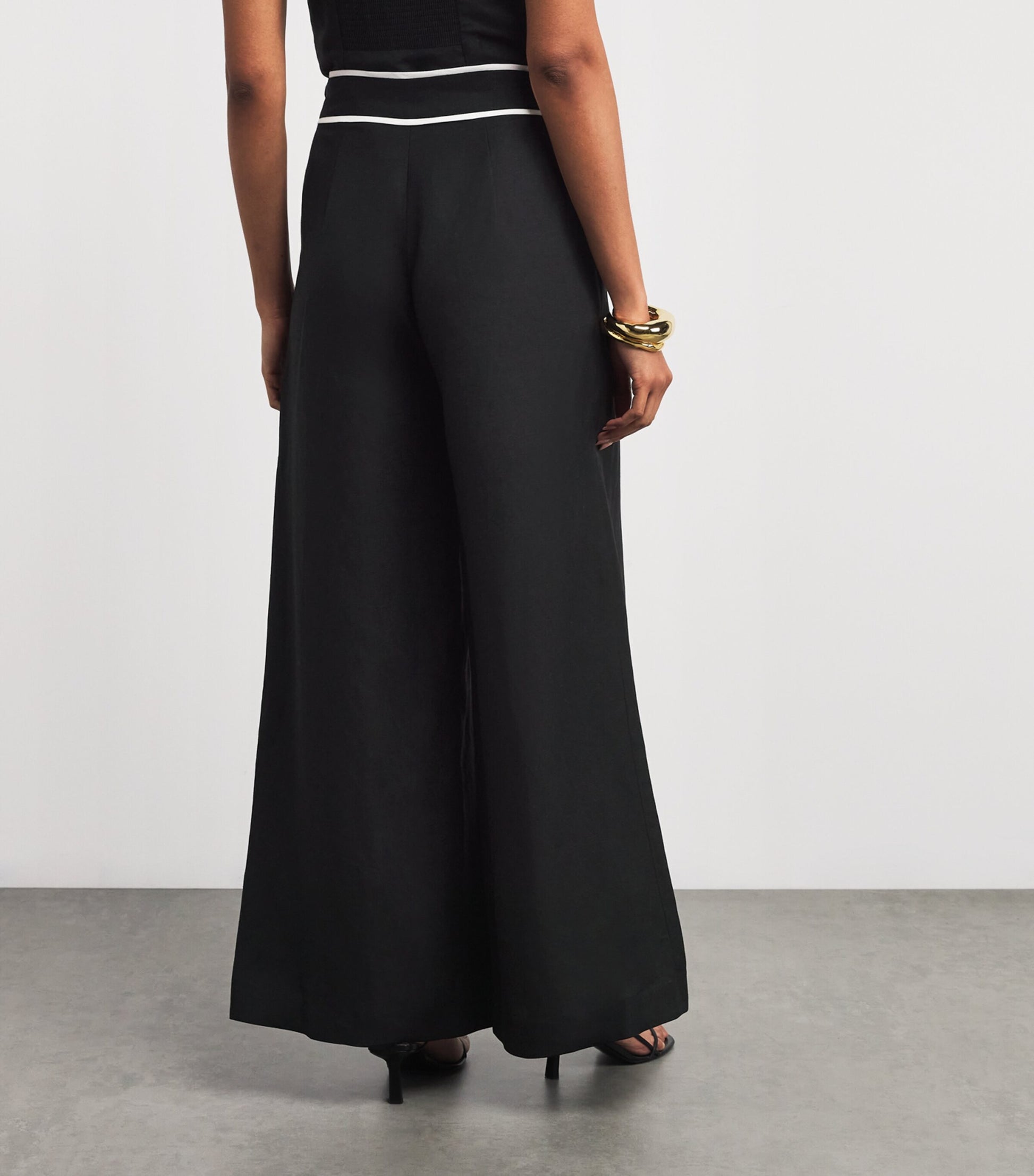 Black Linen-Blend Heidi Wide-Leg Trousers