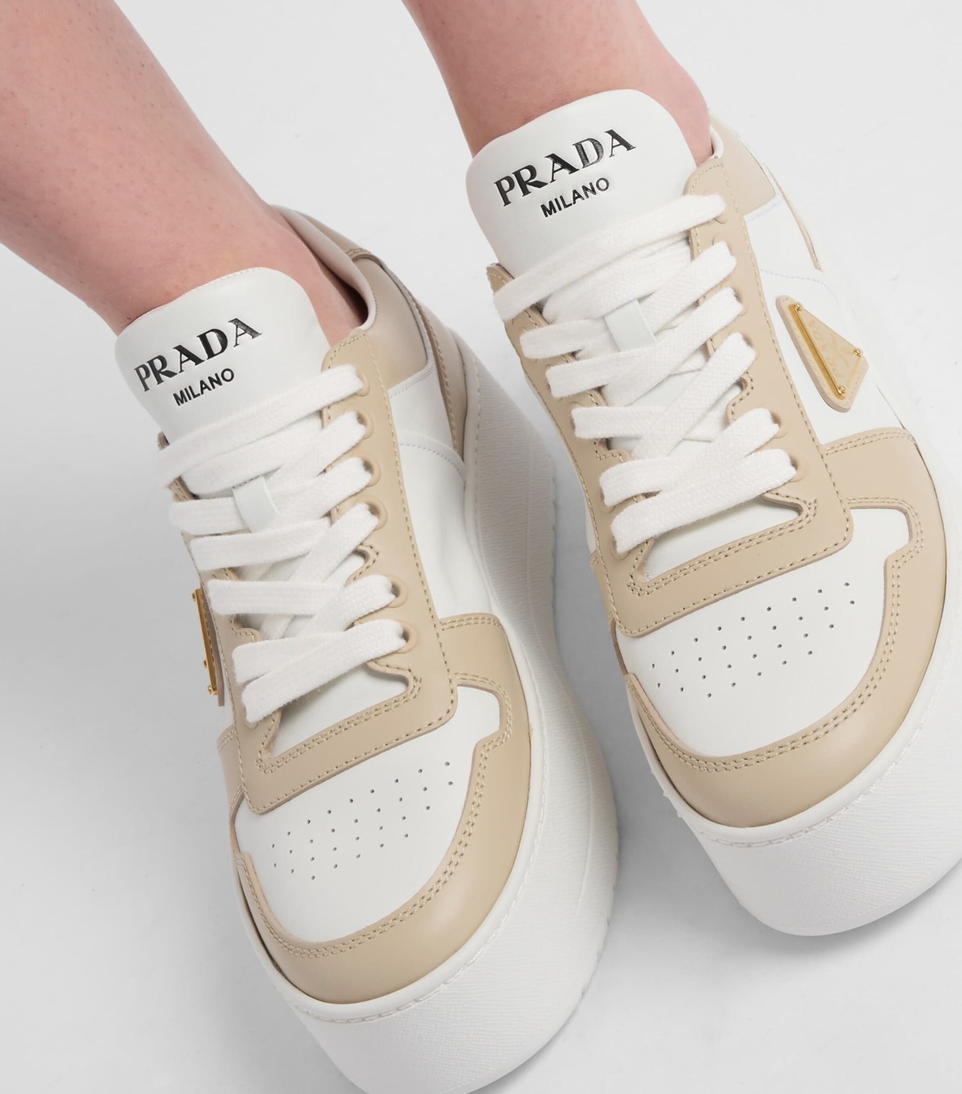 Prada White Leather Platform Downtown Sneakers 50