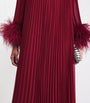 Self-Portrait Burgundy Ostrich Feather-Trim Maxi Dress