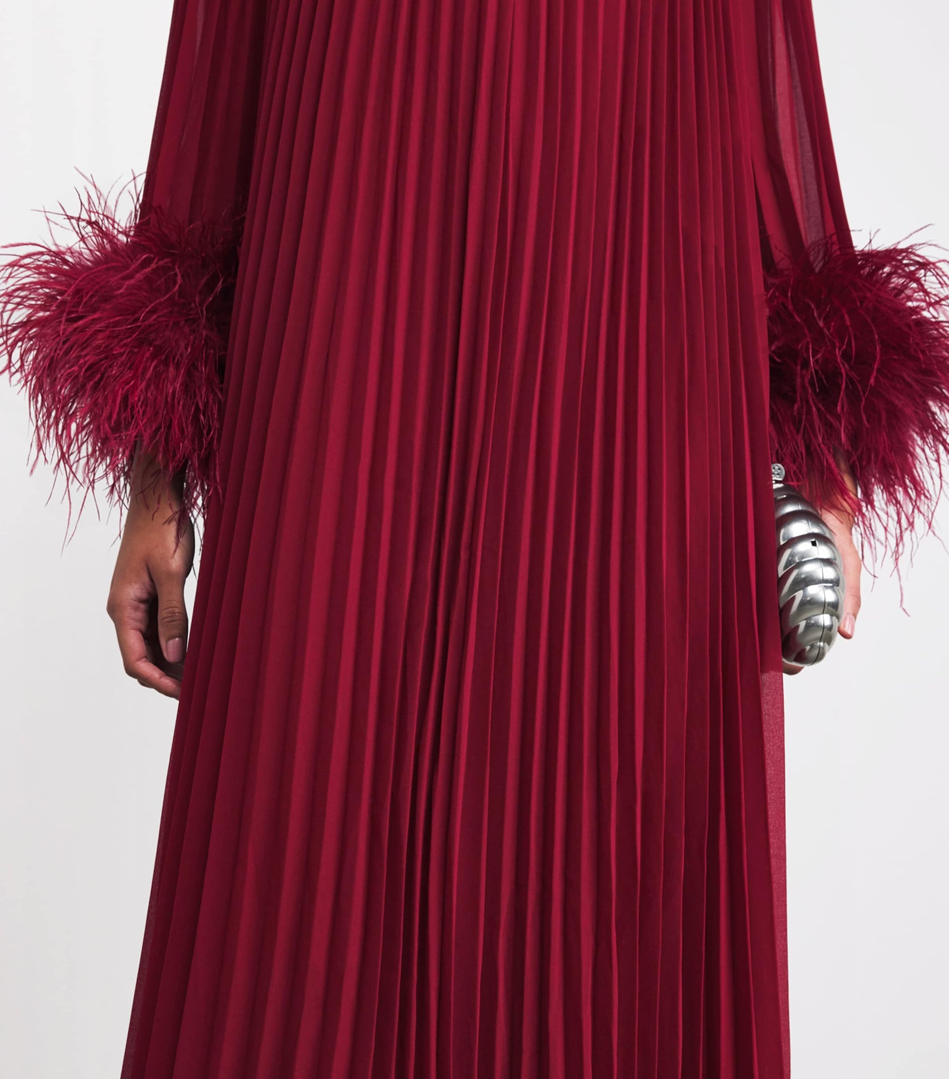 Self-Portrait Burgundy Ostrich Feather-Trim Maxi Dress