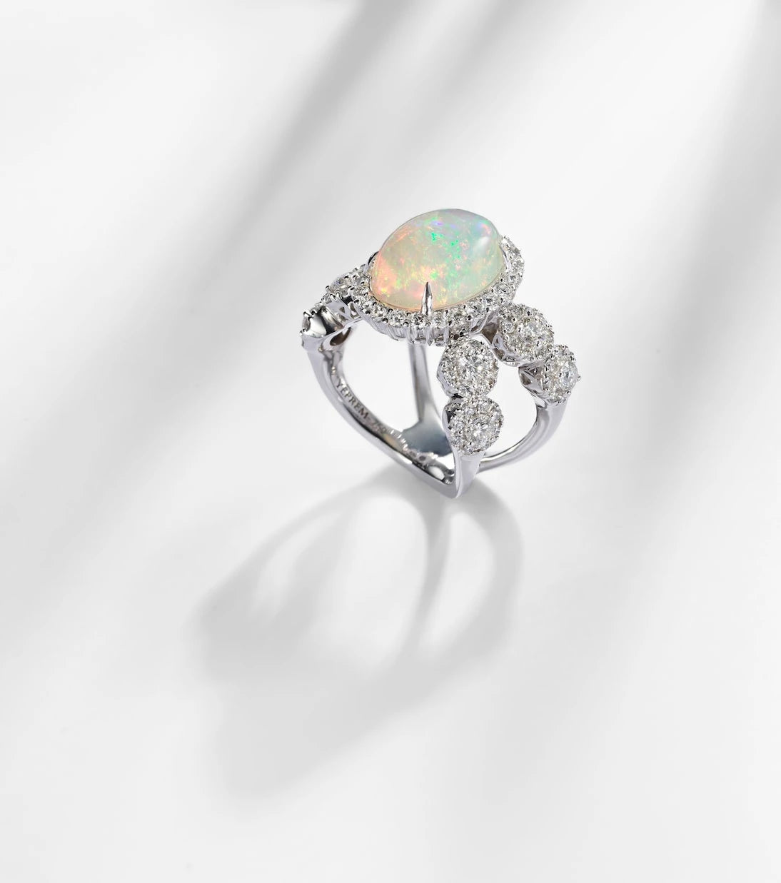 Yeprem - Reign Supreme 18kt white gold ring with diamonds and opal