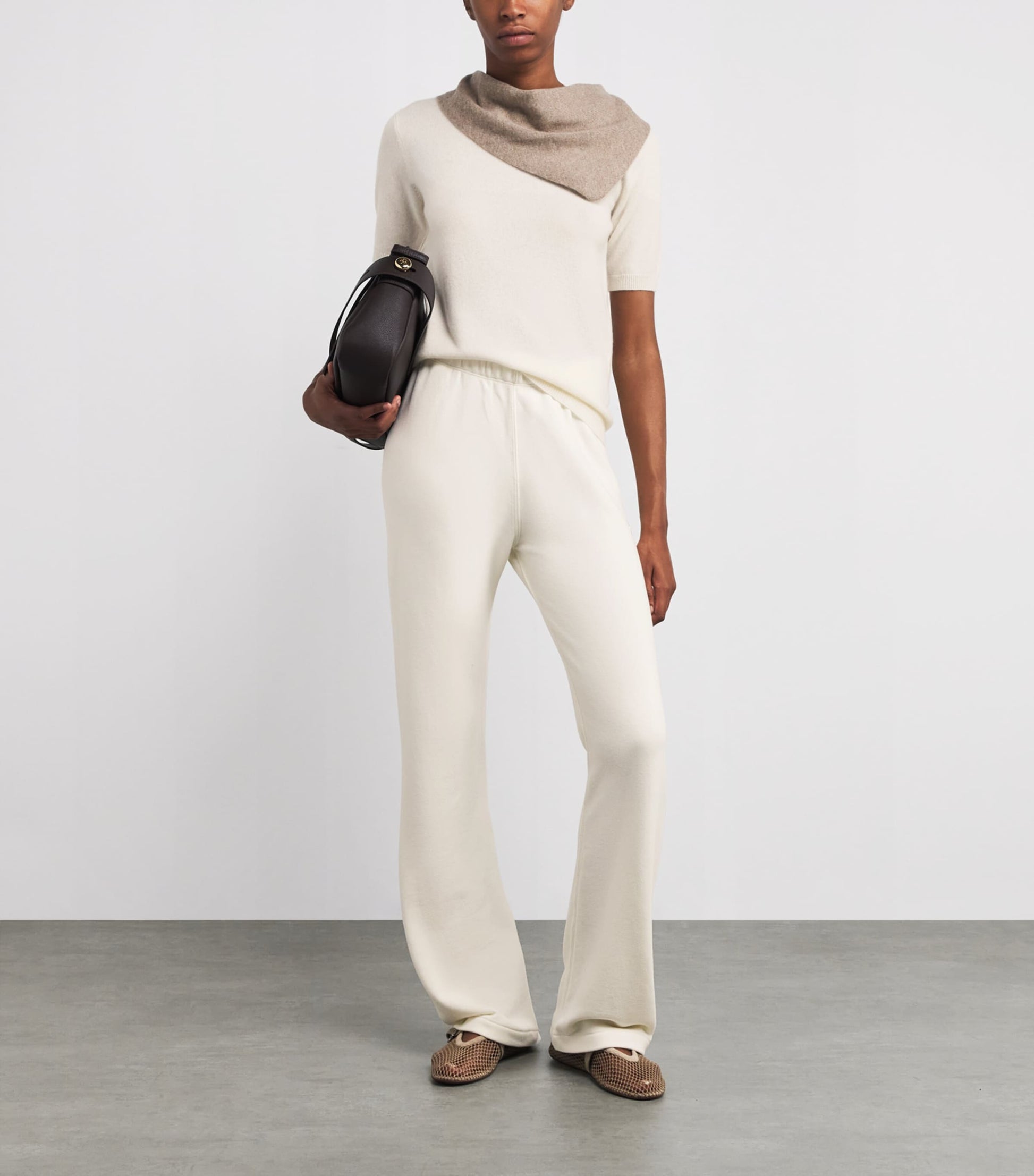 Soft Goat White Cashmere Short-Sleeve Sweater