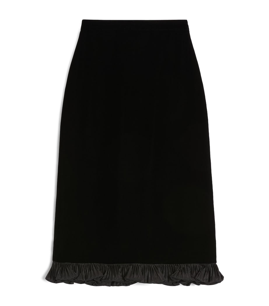 Valentino Black Velvet Ruffled Pencil Skirt
