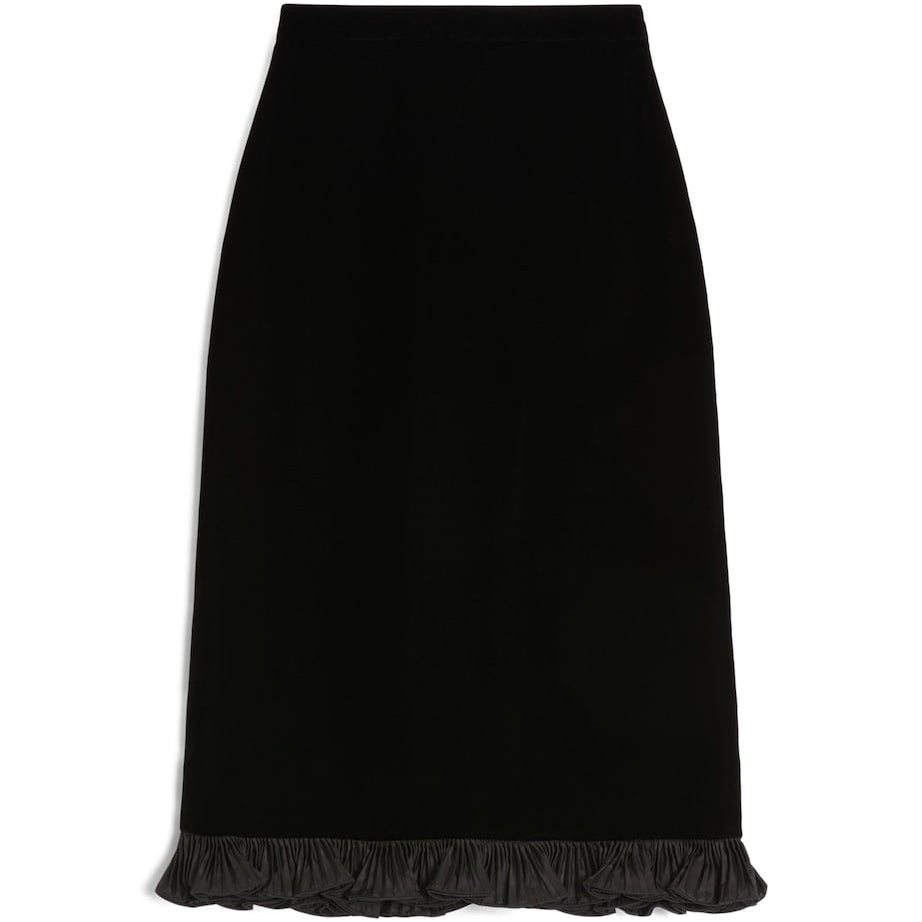 Valentino Black Velvet Ruffled Pencil Skirt