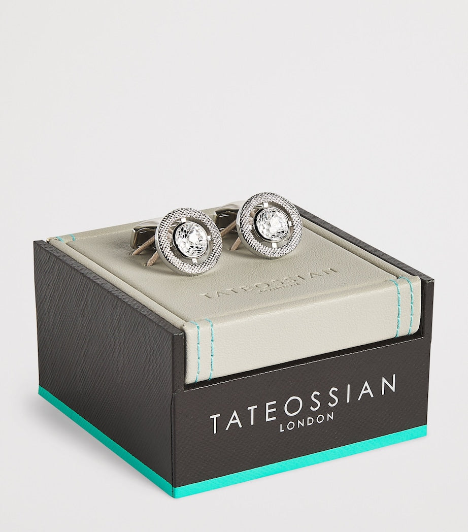 Rhodium-Plated Cubic Zirconia Halo Round Cufflinks