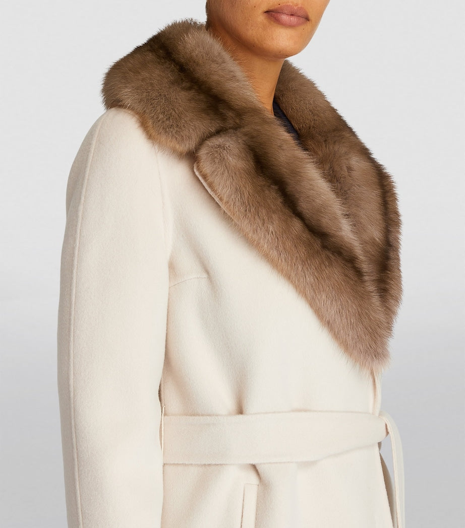 Beige Wool-Cashmere Sable-Trim Coat