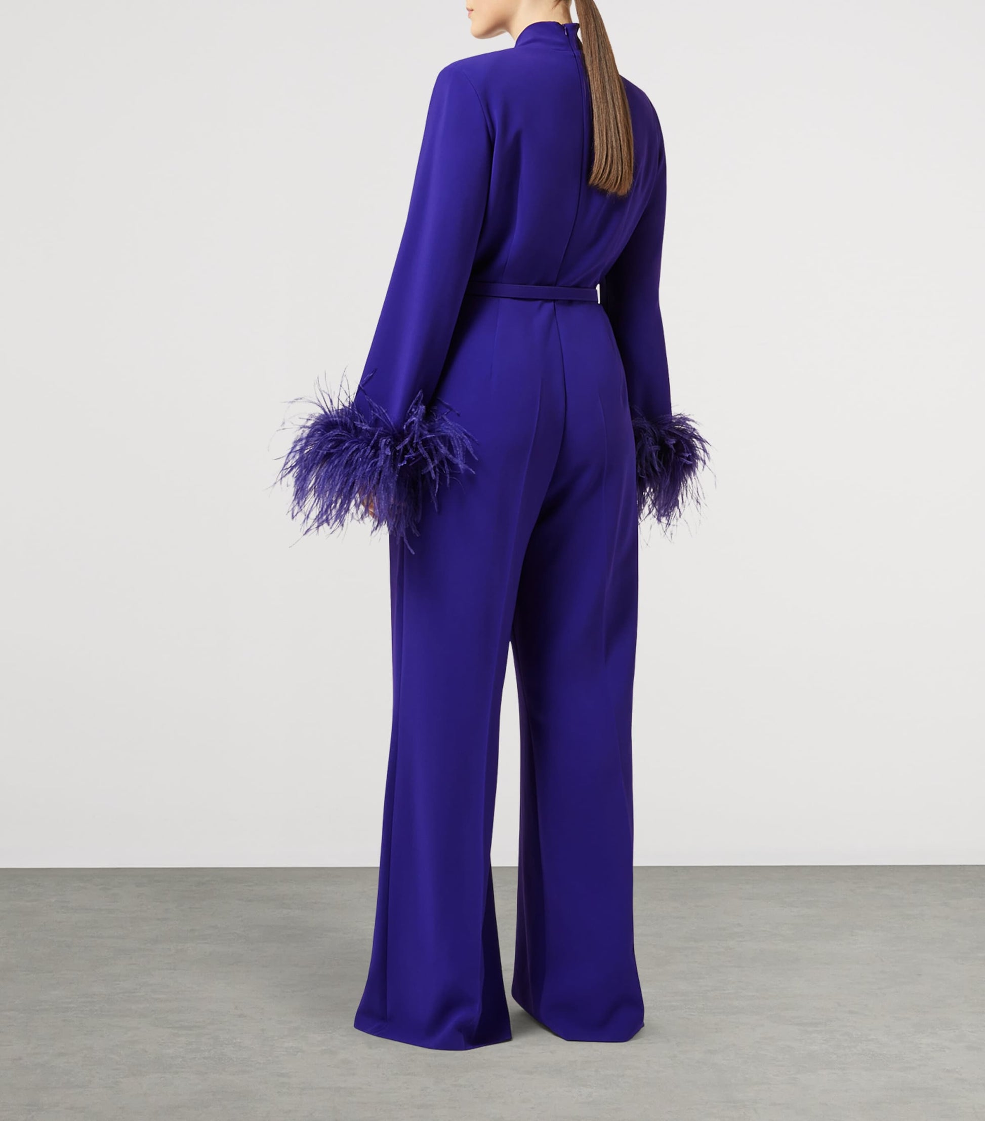 Marina Rinaldi Purple Feather-Trim Jumpsuit