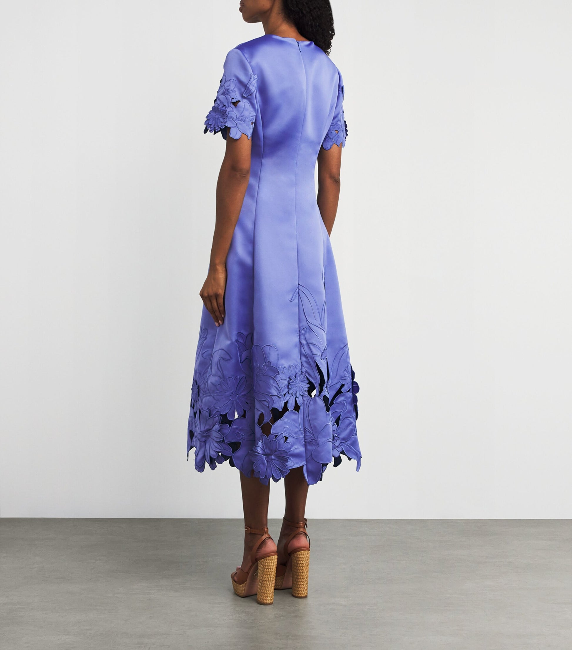 LEO LIN Blue Floral-Appliqué Caroline Midi Dress