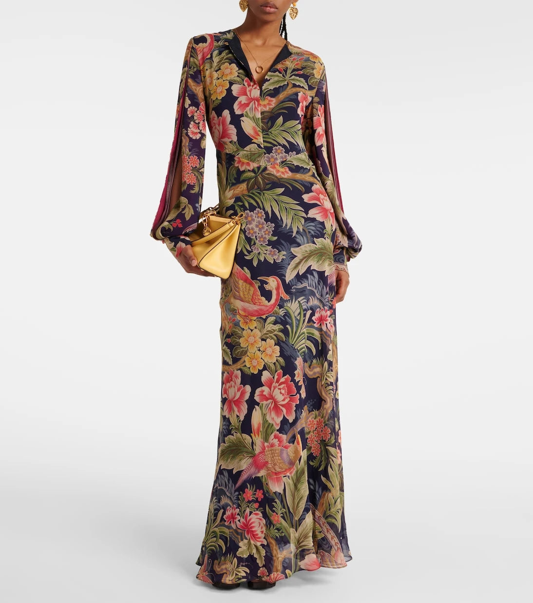 Etro - فستان شيفون حريري مزين بالورود