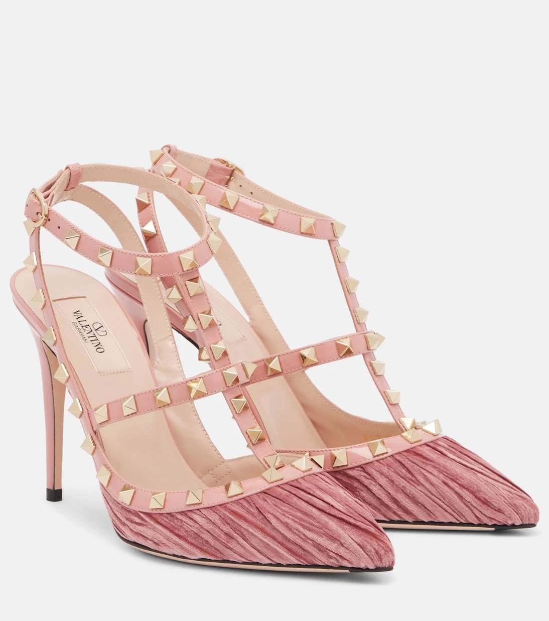Valentino Garavani - حذاء Rockstud 100 بكعب عالٍ من المخمل والجلد