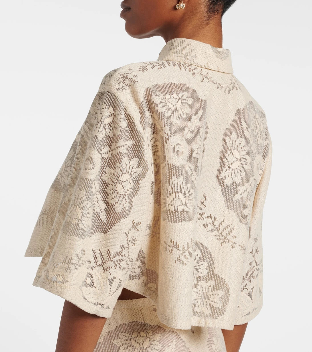 Valentino - Floral cropped cotton-blend shirt