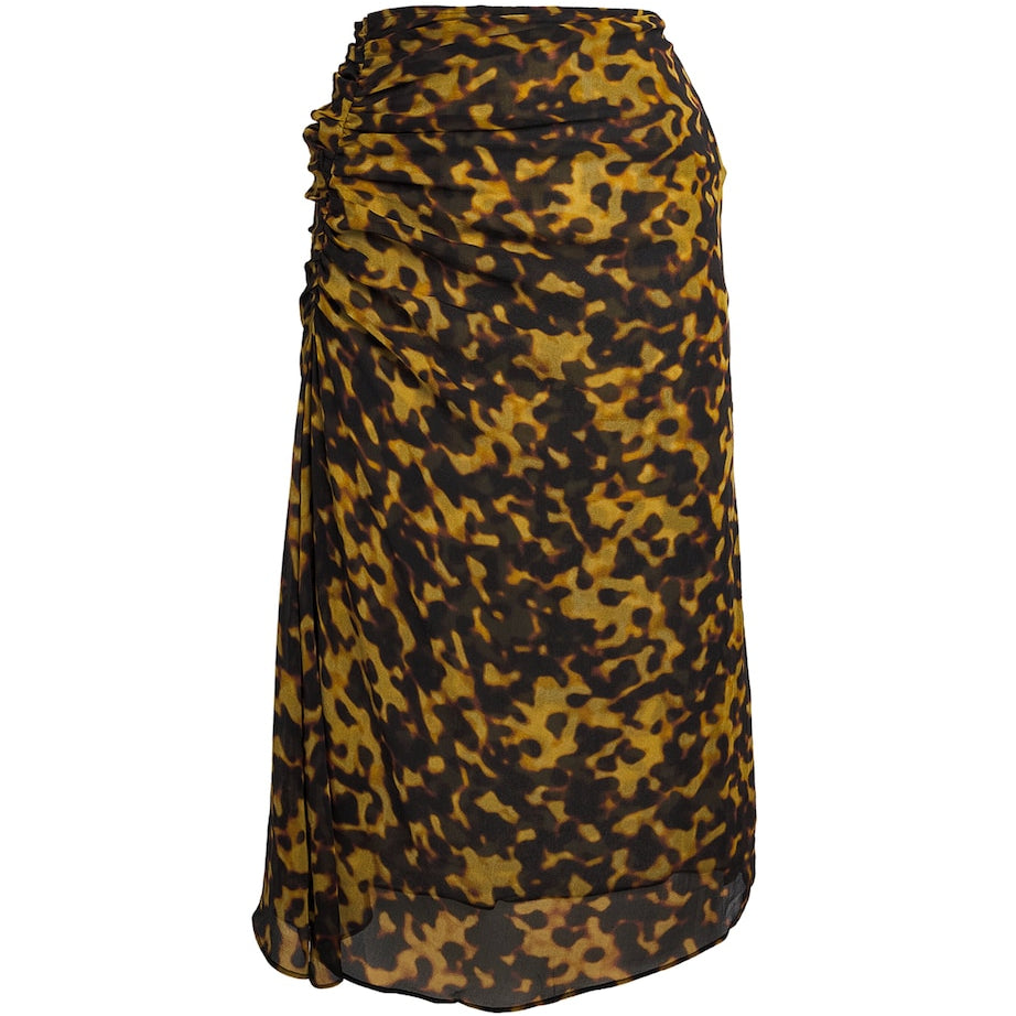 Multi Silk Ruched Midi Skirt