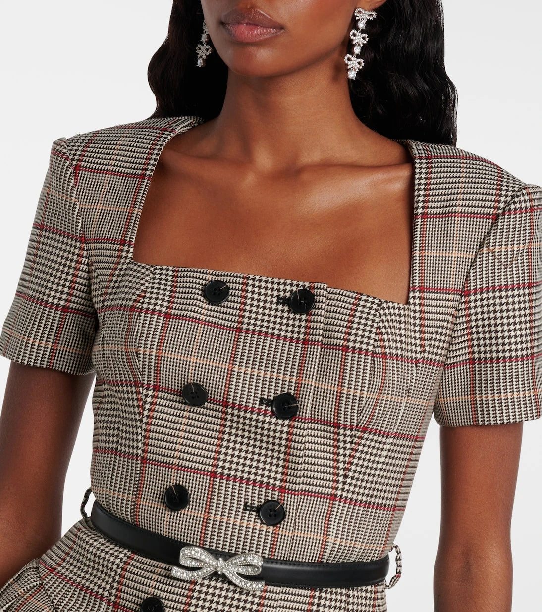 Self-Portrait - Houndstooth wool-blend twill minidress