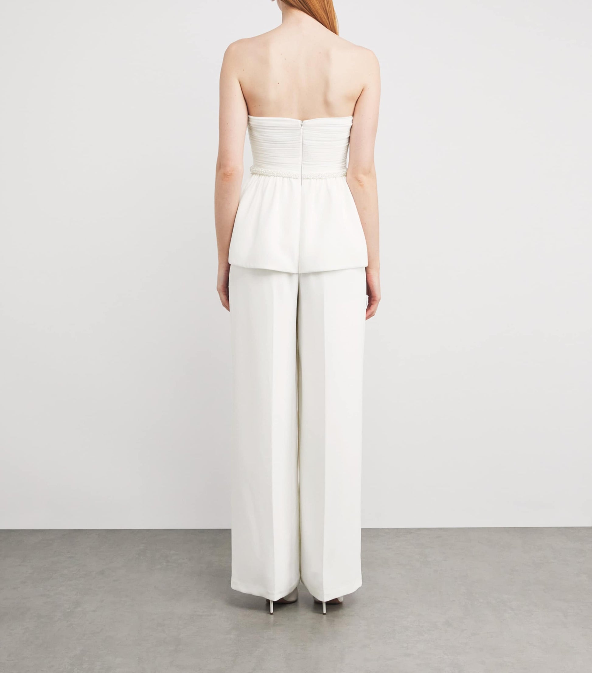 Self-Portrait White Organza Bow Peplum Jumpsuit