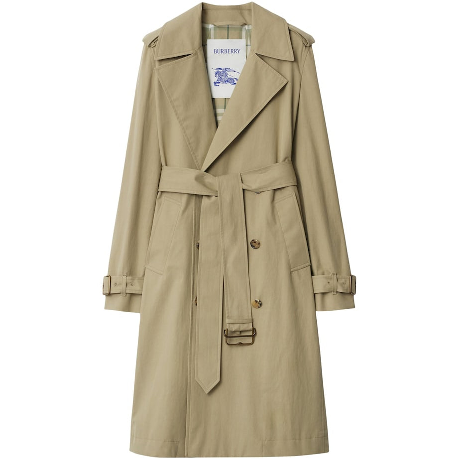 Beige Gabardine Long Trench Coat